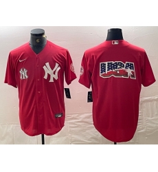 Men New York Yankees Big Logo Red Cool Base Stitched Baseball Jersey 1