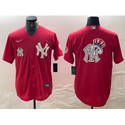 Men New York Yankees Big Logo Red Cool Base Stitched Baseball Jersey 3