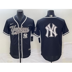 Men New York Yankees Black Team Big Logo Cool Base Stitched Baseball Jersey