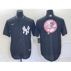 Men New York Yankees Black Team Big Logo With Patch Cool Base Stitched Baseball Jersey 7