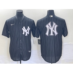 Men New York Yankees Black Team Big Logo With Patch Cool Base Stitched Baseball Jersey 8