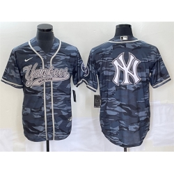 Men New York Yankees Gray Camo Team Big Logo With Patch Cool Base Stitched Baseball JerseyS