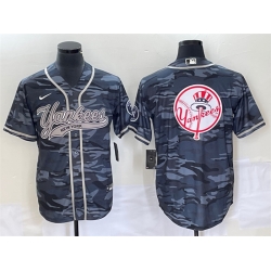Men New York Yankees Gray Camo Team Big Logo With Patch Cool Base Stitched Baseball Jersey