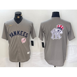 Men New York Yankees Grey Team Big Logo Cool Base Stitched Baseball Jersey 004