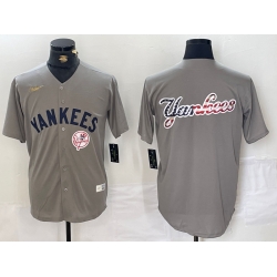 Men New York Yankees Grey Team Big Logo Cool Base Stitched Baseball Jersey 005