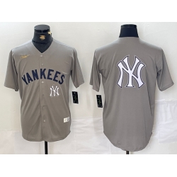 Men New York Yankees Grey Team Big Logo Cool Base Stitched Baseball Jersey 007