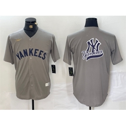 Men New York Yankees Grey Team Big Logo Cool Base Stitched Baseball Jersey 5