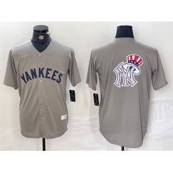 Men New York Yankees Grey Team Big Logo Cool Base Stitched Baseball Jersey