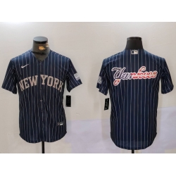 Men New York Yankees Navy Team Big Logo Cool Base Stitched Baseball Jersey 15