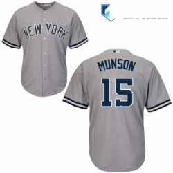 Mens Majestic New York Yankees 15 Thurman Munson Replica Grey Road MLB Jersey