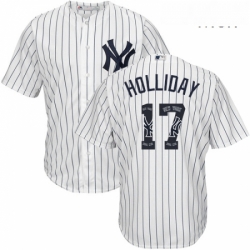 Mens Majestic New York Yankees 17 Matt Holliday Authentic White Team Logo Fashion MLB Jersey