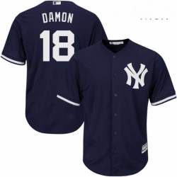 Mens Majestic New York Yankees 18 Johnny Damon Replica Navy Blue Alternate MLB Jersey