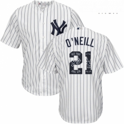 Mens Majestic New York Yankees 21 Paul ONeill Authentic White Team Logo Fashion MLB Jersey