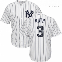 Mens Majestic New York Yankees 3 Babe Ruth Authentic White Team Logo Fashion MLB Jersey