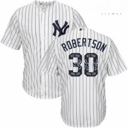 Mens Majestic New York Yankees 30 David Robertson Authentic White Team Logo Fashion MLB Jersey 