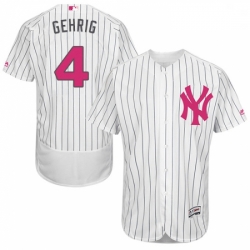 Mens Majestic New York Yankees 4 Lou Gehrig Authentic White 2016 Mothers Day Fashion Flex Base MLB Jersey