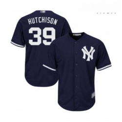 Mens New York Yankees 39 Drew Hutchison Replica Navy Blue Alternate Baseball Jersey 