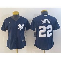 Women New York Yankees 22 Juan Soto Navy Stitched Jersey 28Run Small 29