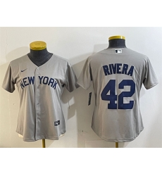 Women New York Yankees 42 Mariano Rivera Grey Cool Base Stitched Baseball Jersey