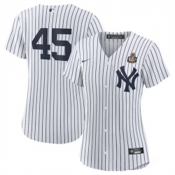 Women New York Yankees 45 Gerrit Cole White 2024 World Series Cool Base Stitched Baseball Jersey