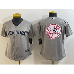 Women New York Yankees Gray Team Big Logo Cool Base Stitched Jersey 3