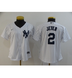 Women Yankees 2 Derek Jeter White Women 2020 Nike Cool Base Jersey