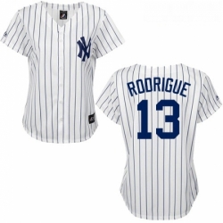 Womens Majestic New York Yankees 13 Alex Rodriguez Authentic WhiteBlack Strip MLB Jersey