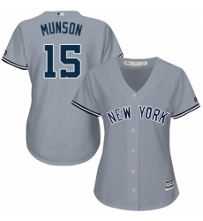 Womens Majestic New York Yankees 15 Thurman Munson Replica Grey Road MLB Jersey