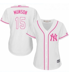 Womens Majestic New York Yankees 15 Thurman Munson Replica White Fashion Cool Base MLB Jersey