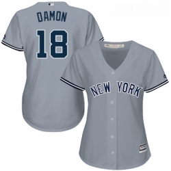 Womens Majestic New York Yankees 18 Johnny Damon Authentic Grey Road MLB Jersey