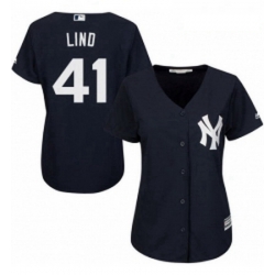 Womens Majestic New York Yankees 41 Adam Lind Authentic Navy Blue Alternate MLB Jersey 