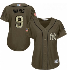 Womens Majestic New York Yankees 9 Roger Maris Replica Green Salute to Service MLB Jersey