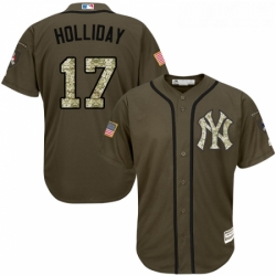 Youth Majestic New York Yankees 17 Matt Holliday Authentic Green Salute to Service MLB Jersey