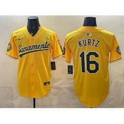 Men Oakland Athletics  16 Nick Kurtz 2026 Yellow Alternate Sacramento Celebrating 125 Years Vapor Limited Stitched Baseball Jersey