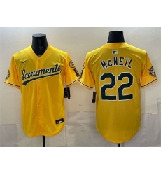 Men Oakland Athletics  22 Jeff McNeil 2026 Yellow Alternate Sacramento Celebrating 125 Years Vapor Limited Stitched Baseball Jersey