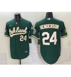 Men Oakland Athletics  24 Rickey Henderson Green With Patch Stitched Jersey