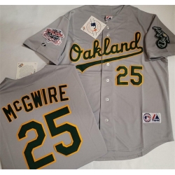 Men Oakland Athletics  25 Mark McGwire Grey With Green Elephant   1989 World Series Patch Battle of the Bay Stitched Baseball Jersey