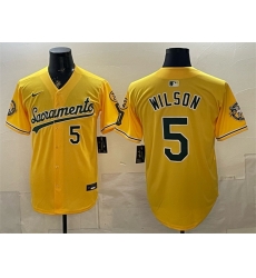 Men Oakland Athletics  5 Jacob Wilson 2026 Yellow Alternate Sacramento Celebrating 125 Years Vapor Limited Stitched Baseball Jersey