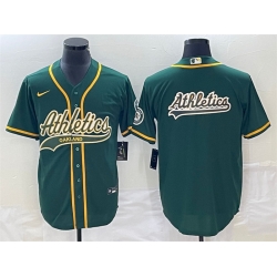 Men Oakland Athletics Green Team Big Logo Cool Base Stitched Baseball Jersey 002