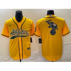 Men Oakland Athletics Yellow Team Big Logo Cool Base Stitched Baseball Jersey 003