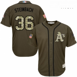 Mens Majestic Oakland Athletics 36 Terry Steinbach Authentic Green Salute to Service MLB Jersey