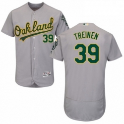 Mens Majestic Oakland Athletics 39 Blake Treinen Grey Road Flex Base Authentic Collection MLB Jersey