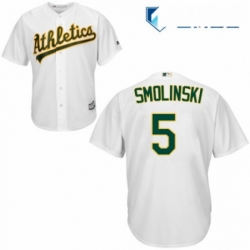 Mens Majestic Oakland Athletics 5 Jake Smolinski Replica White Home Cool Base MLB Jersey 