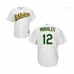 Mens Oakland Athletics 12 Kendrys Morales Replica White Home Cool Base Baseball Jersey 