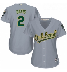 Womens Majestic Oakland Athletics 2 Khris Davis Authentic Grey Road Cool Base MLB Jersey 