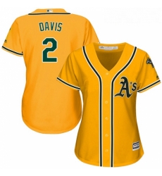 Womens Majestic Oakland Athletics 2 Khris Davis Replica Gold Alternate 2 Cool Base MLB Jersey 