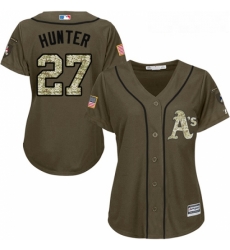 Womens Majestic Oakland Athletics 27 Catfish Hunter Authentic Green Salute to Service MLB Jersey