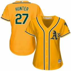 Womens Majestic Oakland Athletics 27 Catfish Hunter Replica Gold Alternate 2 Cool Base MLB Jersey