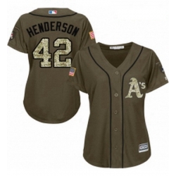 Womens Majestic Oakland Athletics 42 Dave Henderson Authentic Green Salute to Service MLB Jersey