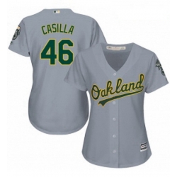 Womens Majestic Oakland Athletics 46 Santiago Casilla Authentic Grey Road Cool Base MLB Jersey